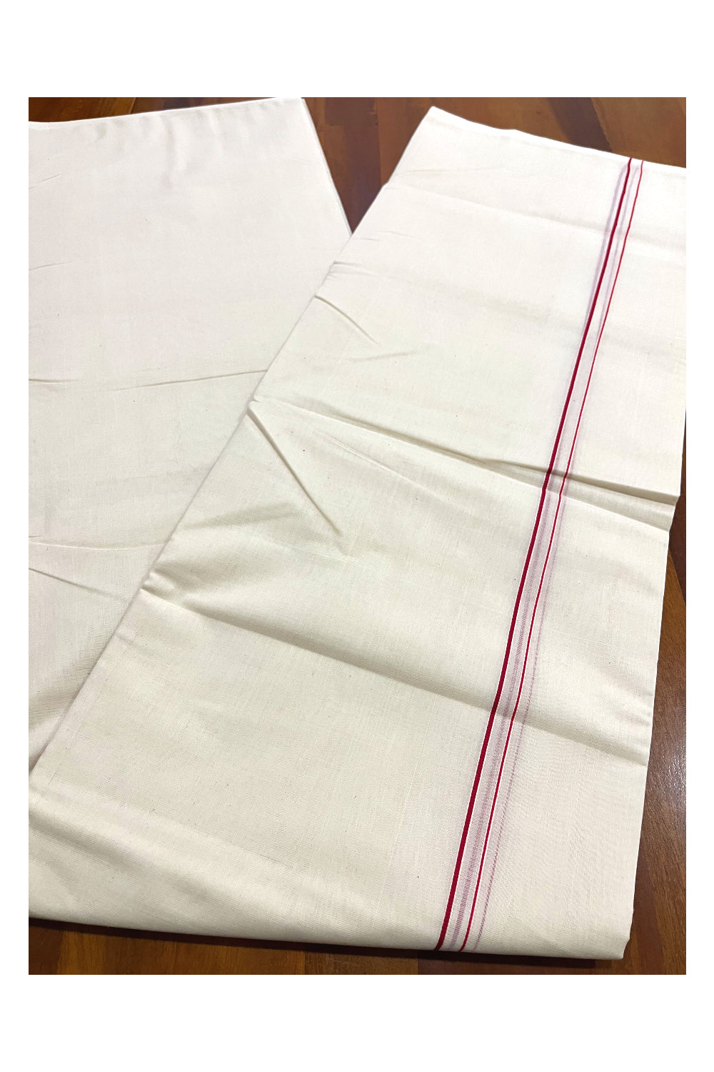 Southloom Premium Handloom Pure Cotton Mundu with Red Eerkkil Kara Border (South Indian Kerala Dhoti)