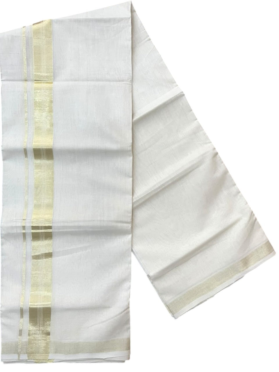 Southloom Balaramapuram Unakkupaavu Premium Handloom Cotton Double Mundu with Gold Kasavu Border