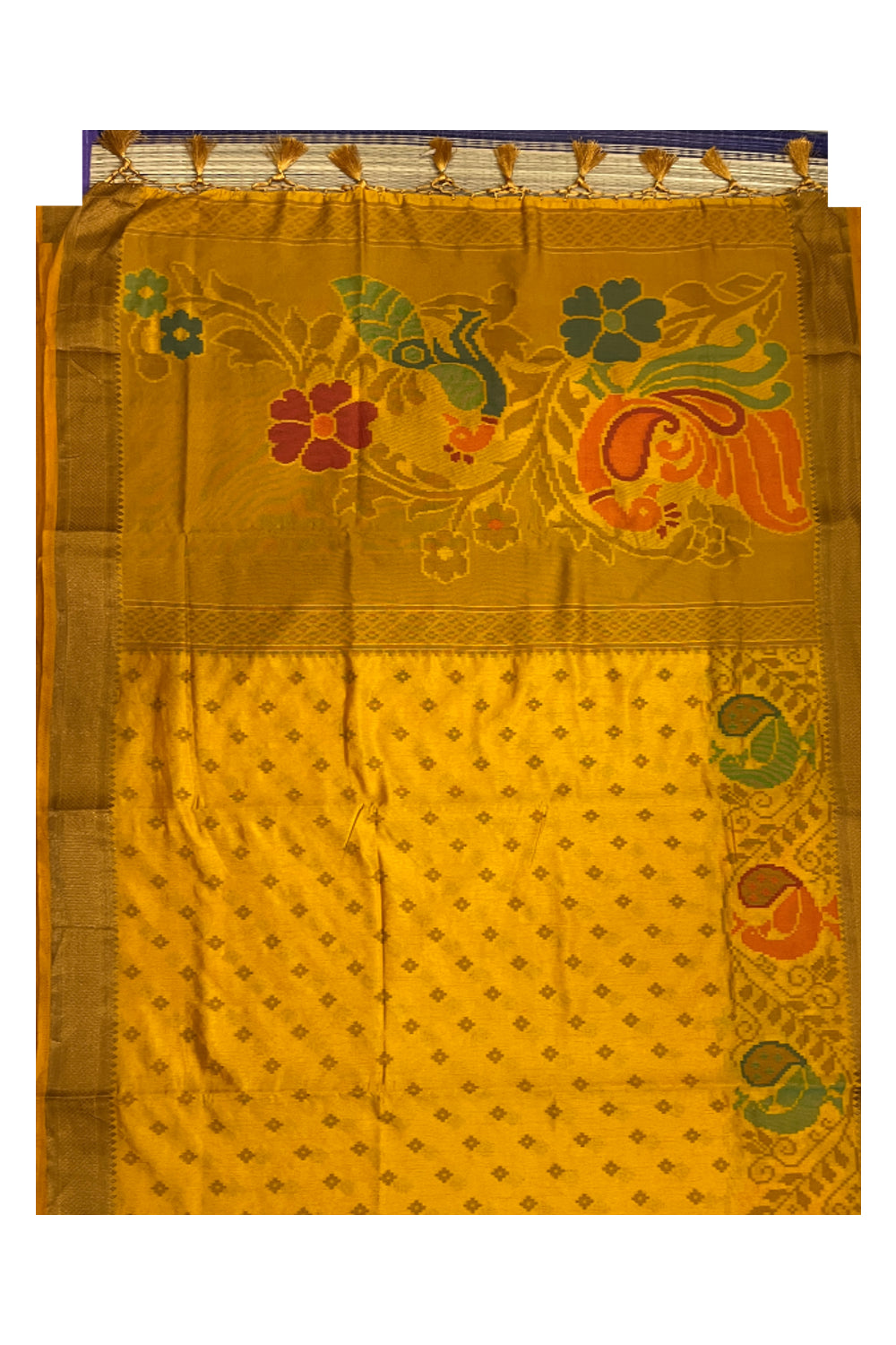 Southloom Semi Silk Orange Saree with Designer Peacock Woven Designs