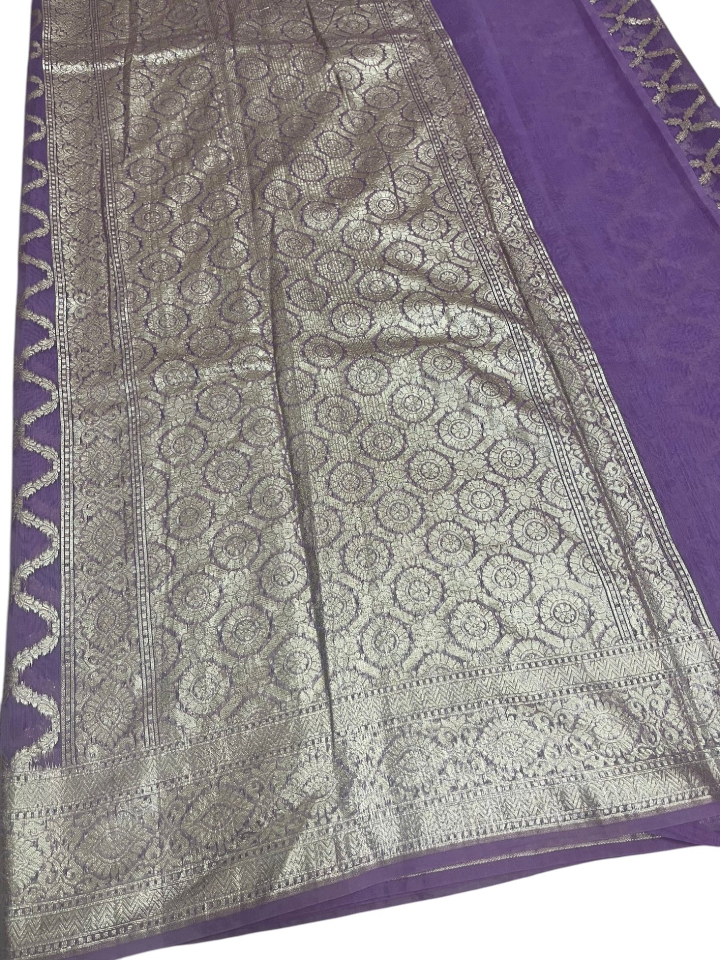 Southloom Cotton Banarasi Silk Saree with Woven Work on Body and Borders (Lavander)