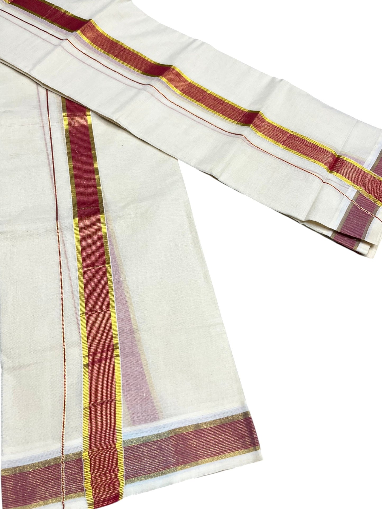 Southloom Pure Cotton Kerala Kasavu Set Mundu (Mundum Neriyathum) Kasavu & Pink Border in 2.80 Mtrs SLKK SL470