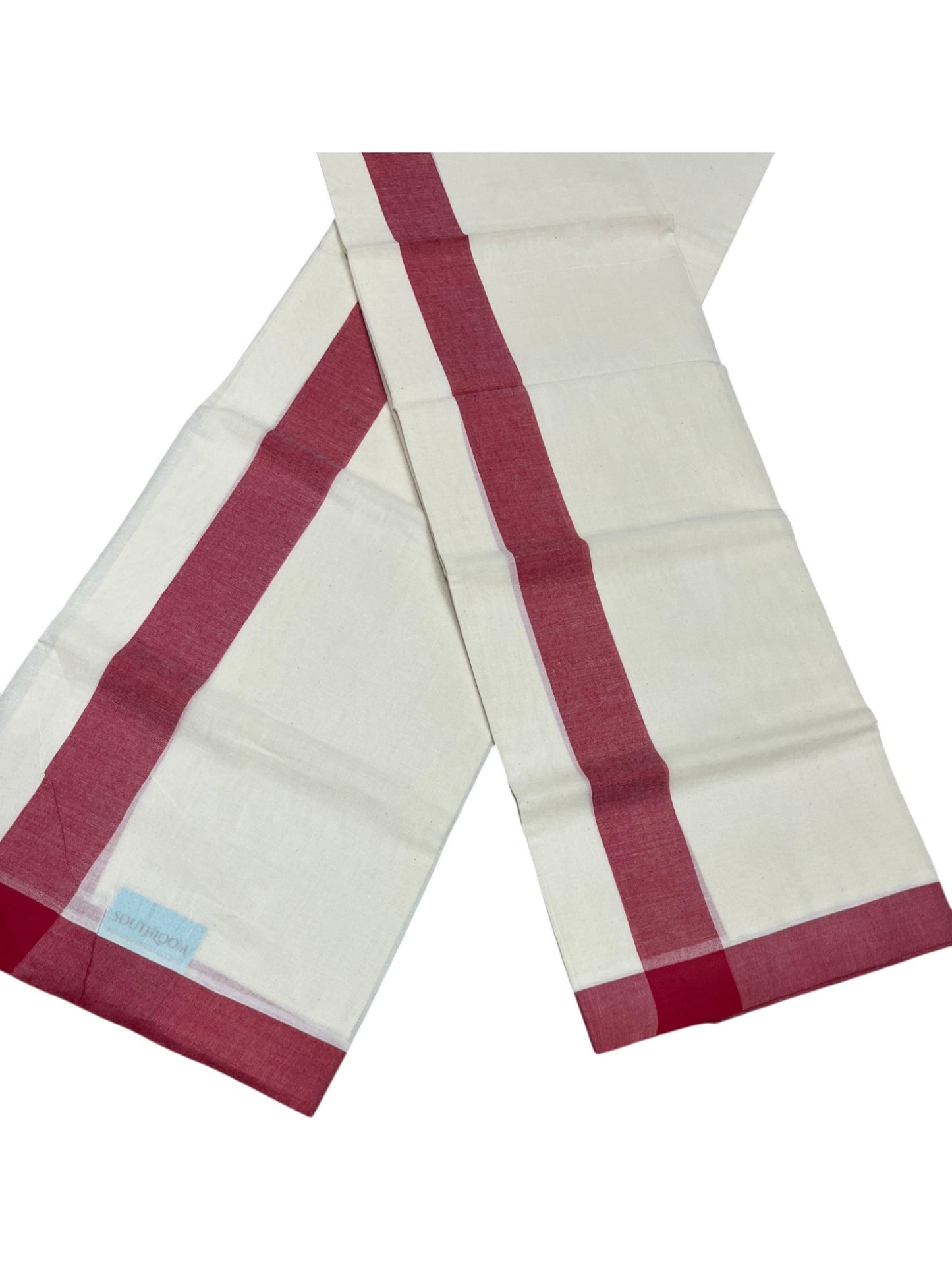 Southloom Pure Cotton Kerala Single Mulloth Set Mundu (Mundum Neriyathum) Red Border in 2.50 mtrs SL243