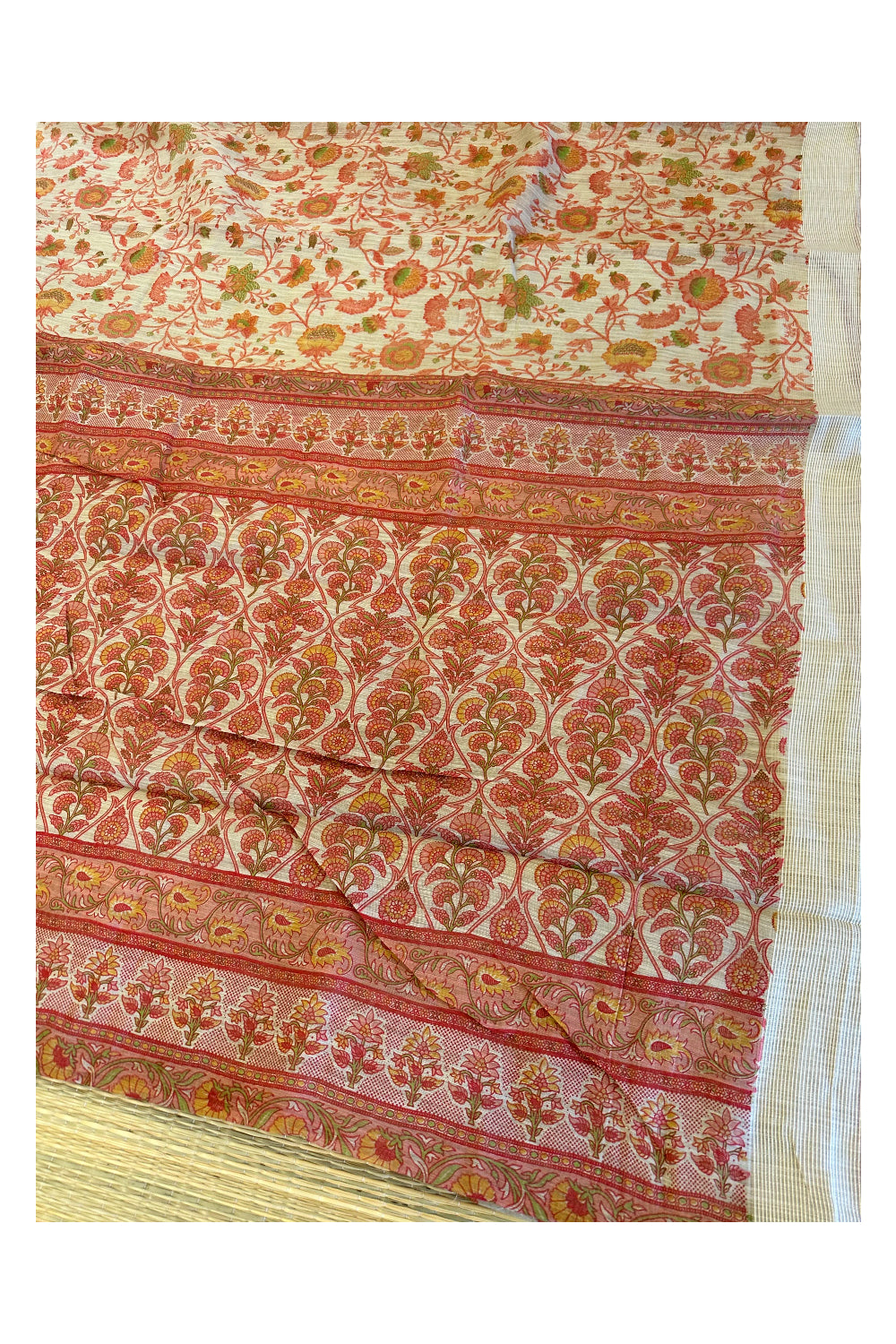 Southloom Chanderi Orange Floral Printed Saree