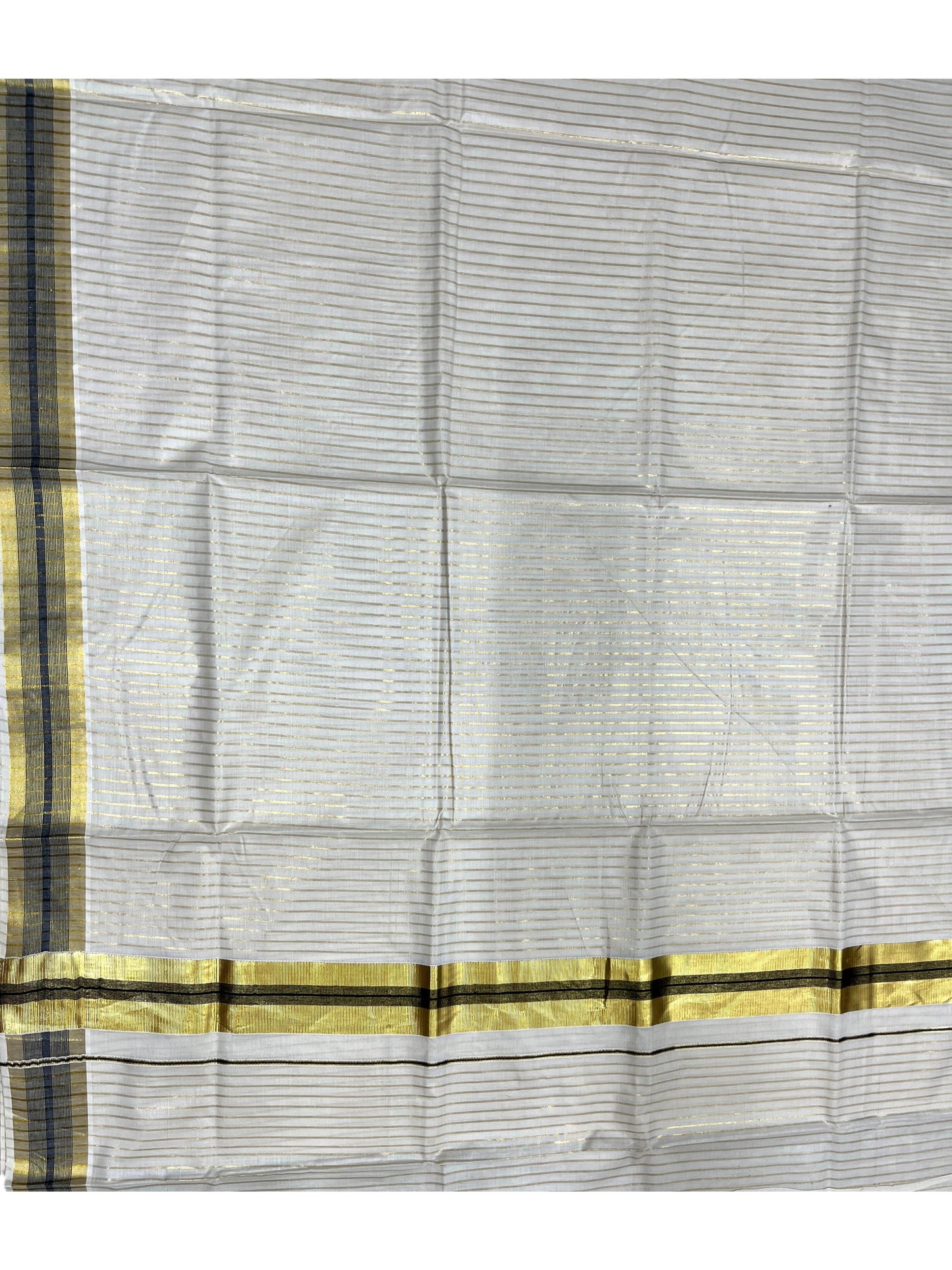 Southloom Pure Cotton Kerala Kasavu Lines Design Saree with Black Border