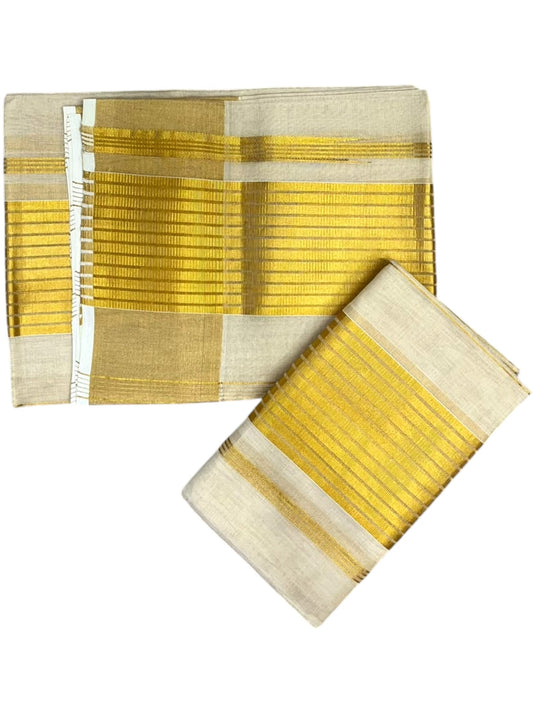 Southloom Premium Tissue Handloom Stripes Set Mundu with Kasavu Border (2.80 Mtr) SL632