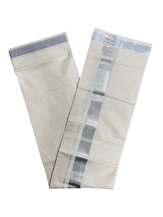 Southloom Pure Cotton  Double Mundu With Silver Kasavu  Border (South Indian Kerala Dhoti)