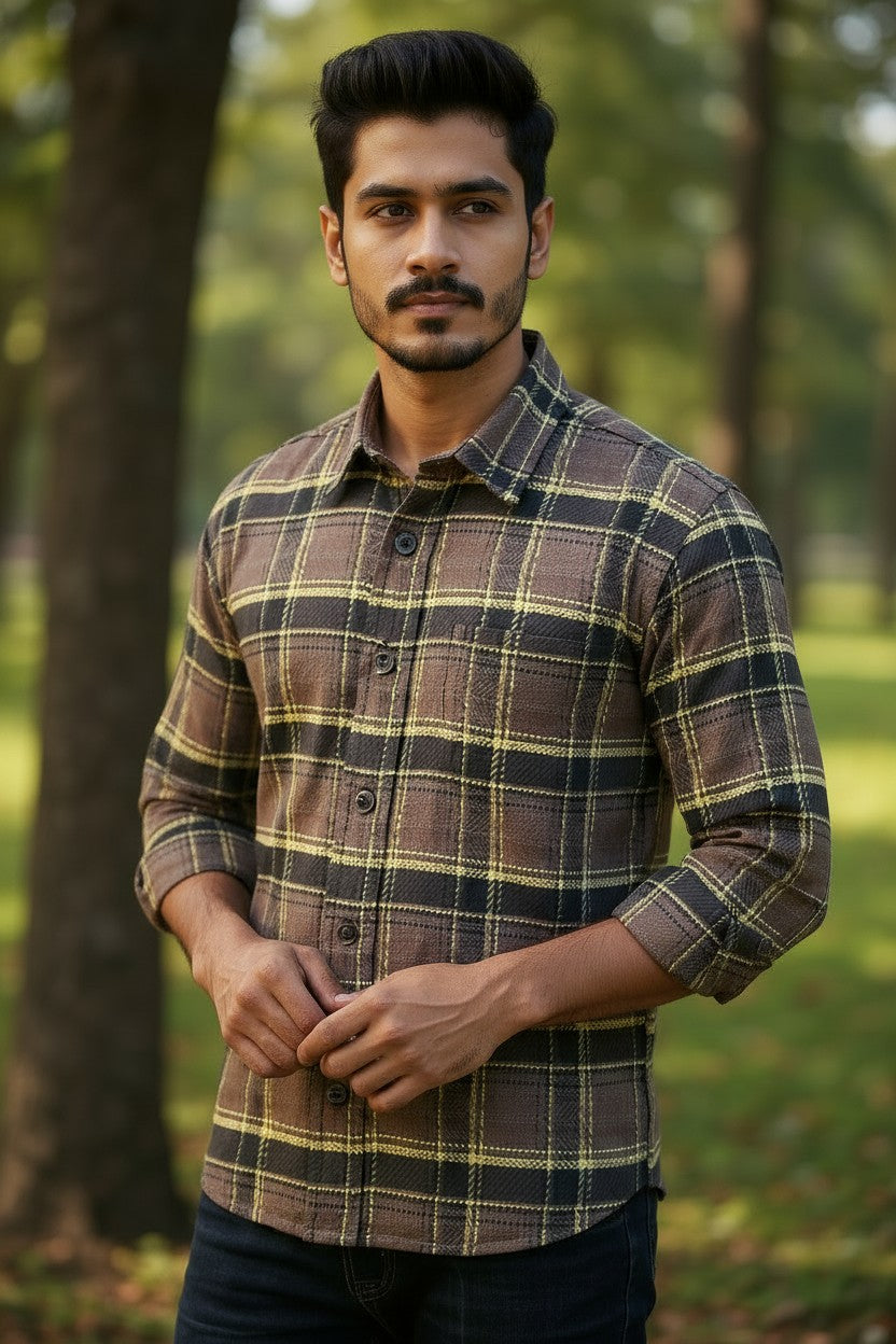 Southloom Pure Cotton Brown Check Shirt SLSHIRT 42 FS