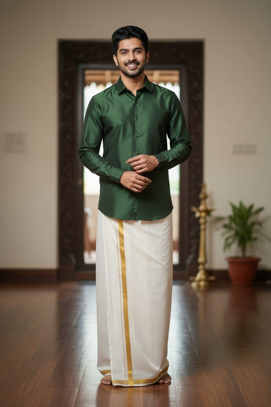 Southloom Kerala Pure Cotton Double Mundu with Kasavu Kara and Border (South Indian Dhoti)