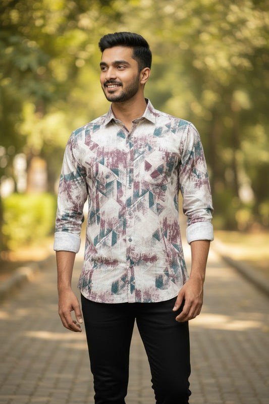 Pure Cotton Multi Colour Green Printed Shirt SLSHIRT 44 FS