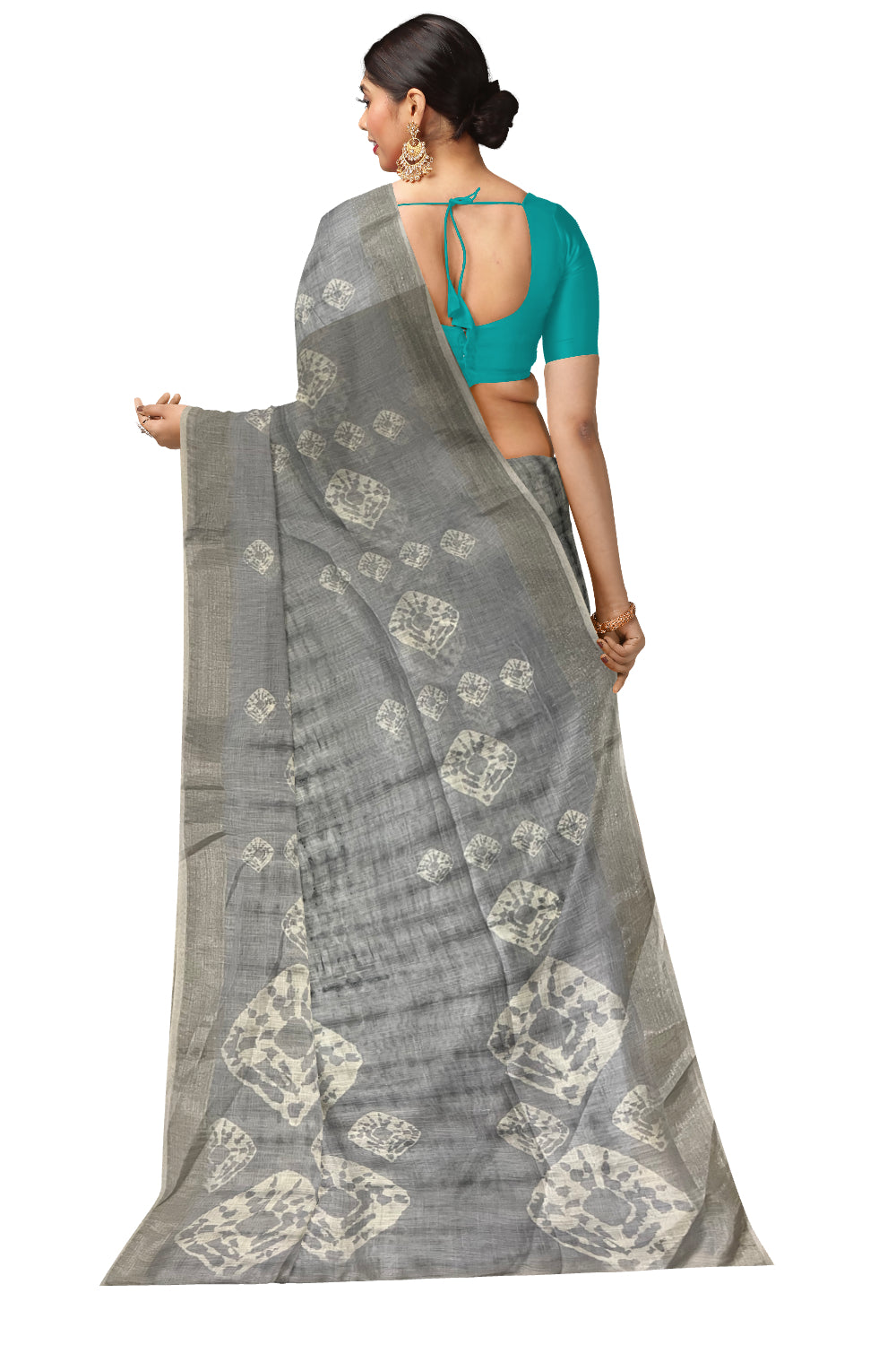 Southloom Linen Light Blue Saree with Designer Prints on Body