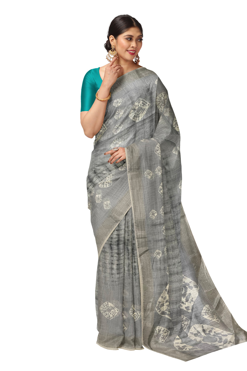 Southloom Linen Light Blue Saree with Designer Prints on Body