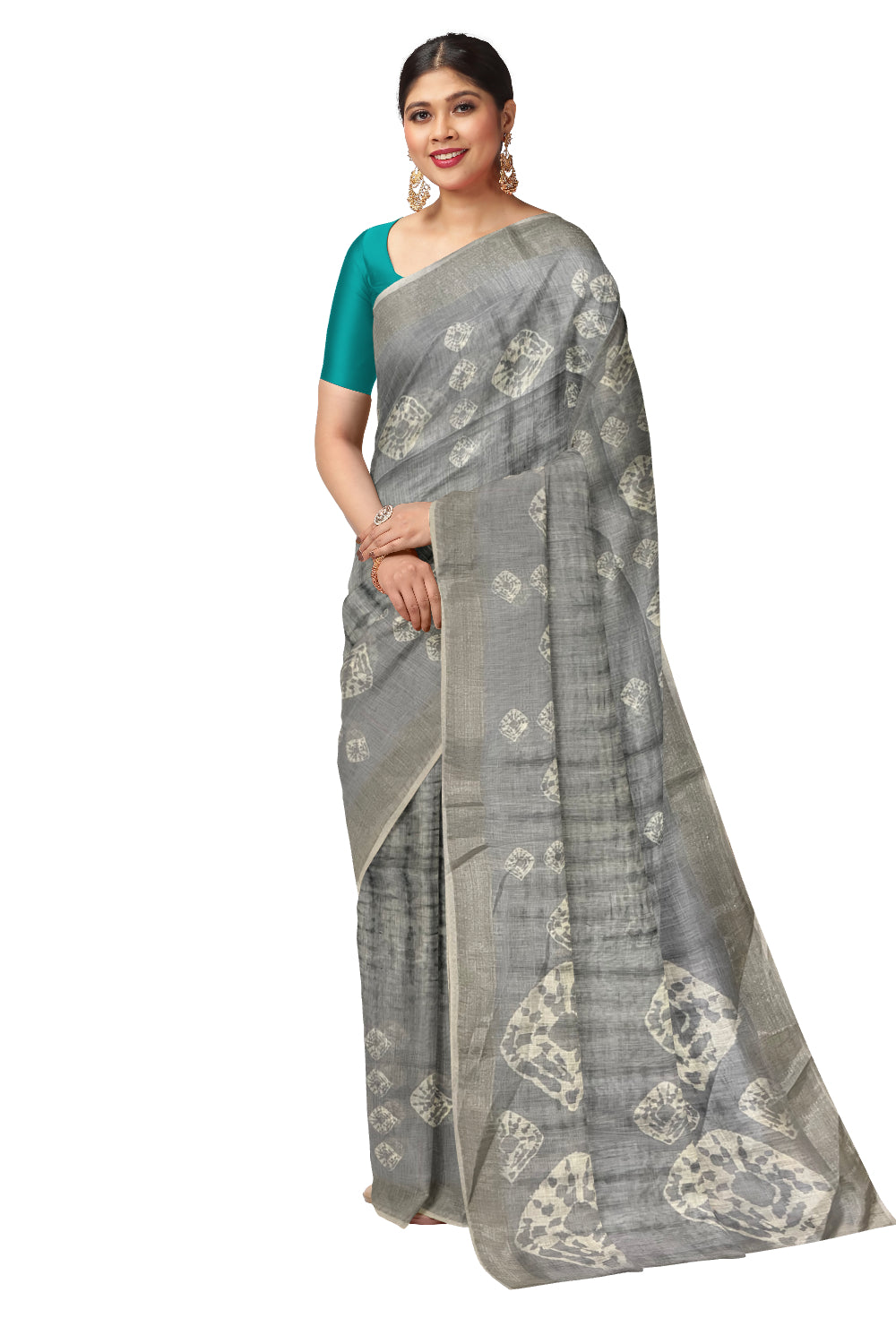 Southloom Linen Light Blue Saree with Designer Prints on Body