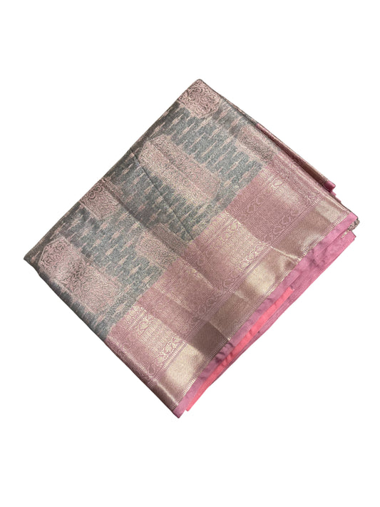 Southloom Tissue Silk Saree with Woven Work on Body and Borders (Pink & Grey)