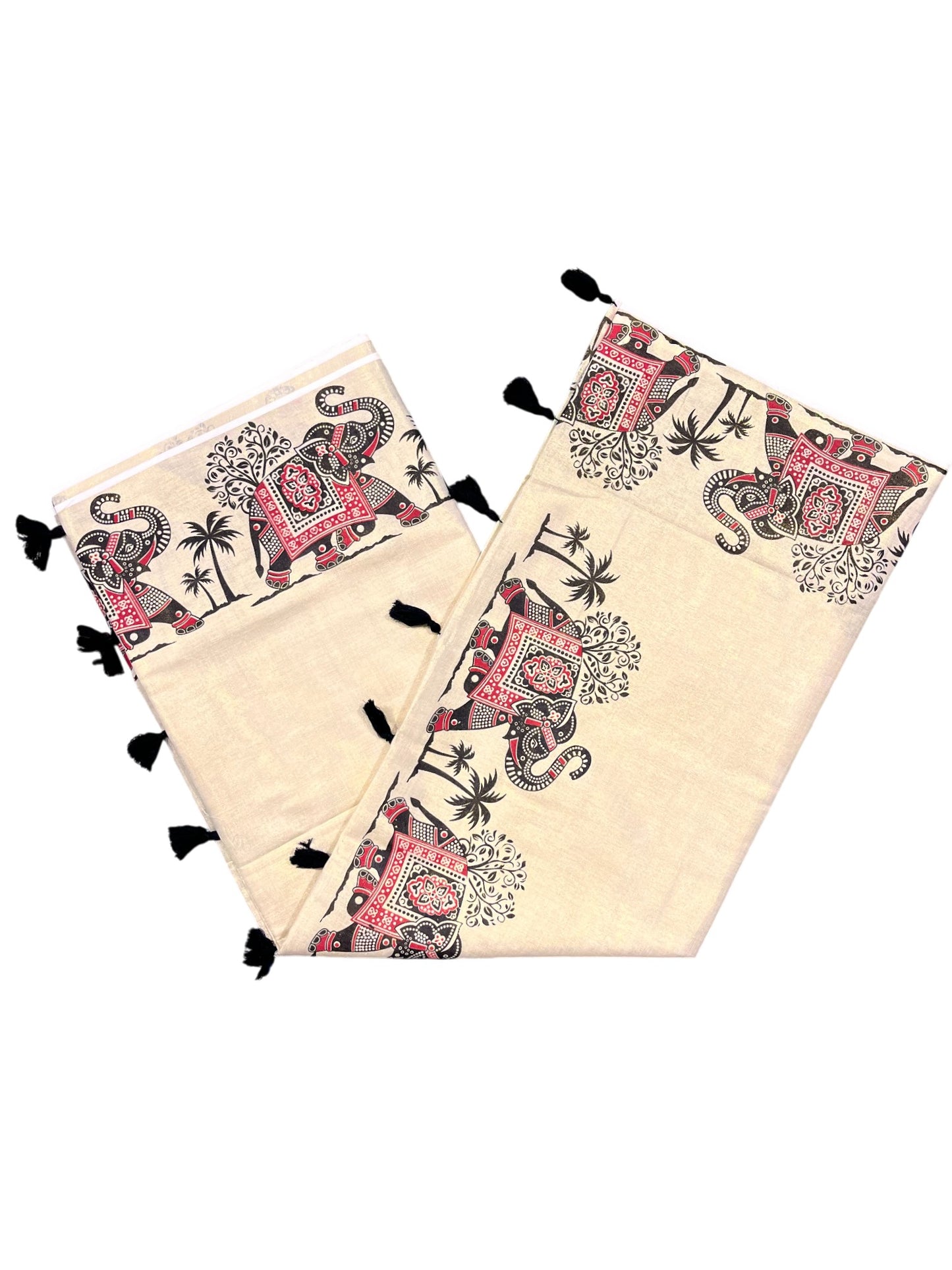 Southloom Kerala Tissue Kasavu Saree With Elephant Design on Borders