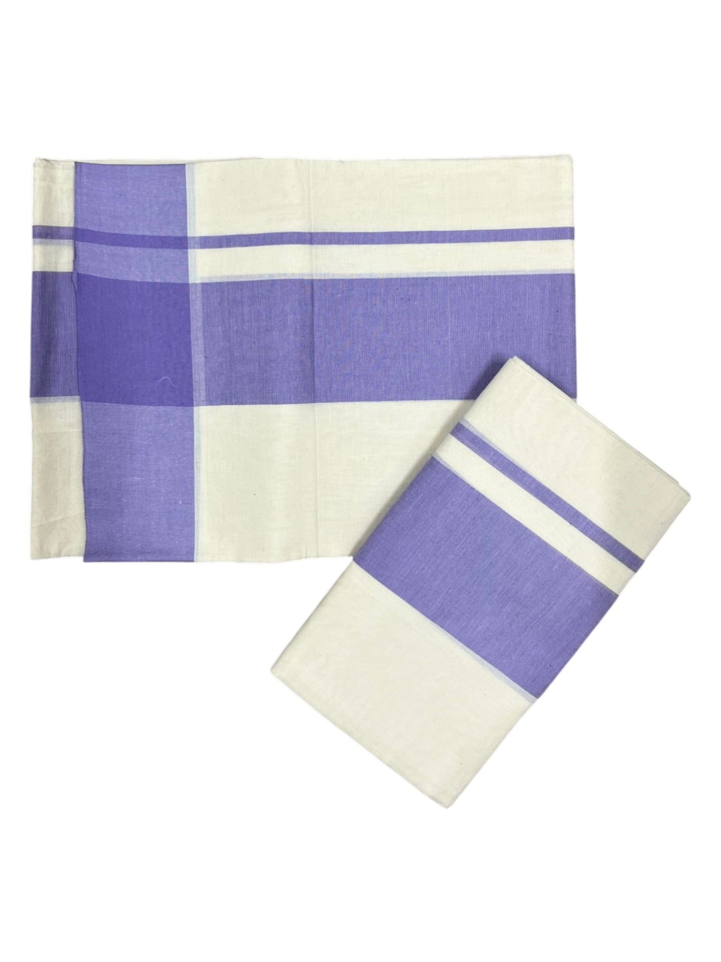 Southloom Pure Cotton Kerala Single Mulloth Set Mundu (Mundum Neriyathum) Lavender Border in 2.80 mtrs SL243