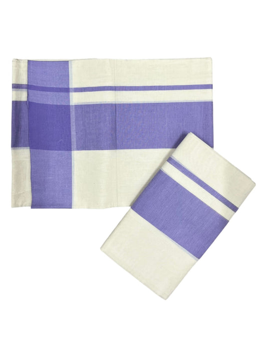 Southloom Pure Cotton Kerala Single Mulloth Set Mundu (Mundum Neriyathum) Lavender Border in 2.80 mtrs SL243
