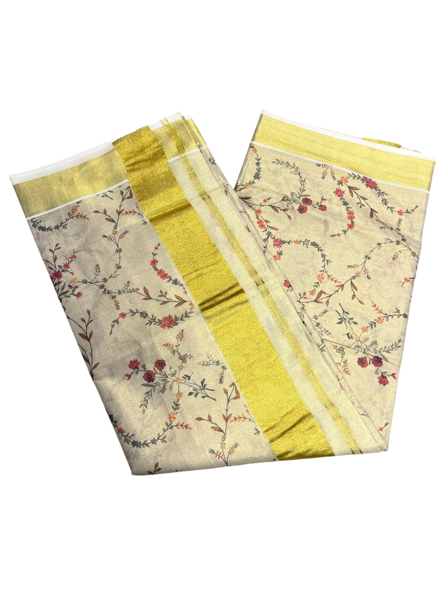 Southloom Kerala Tissue Kasavu Saree Hand Printed