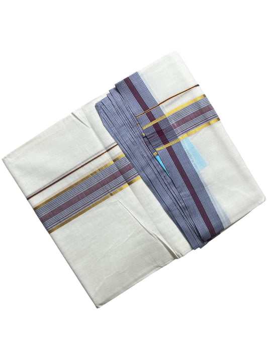 Southloom Pure Cotton Mundu with Golden Lines and Border (South Indian Kerala Dhoti)