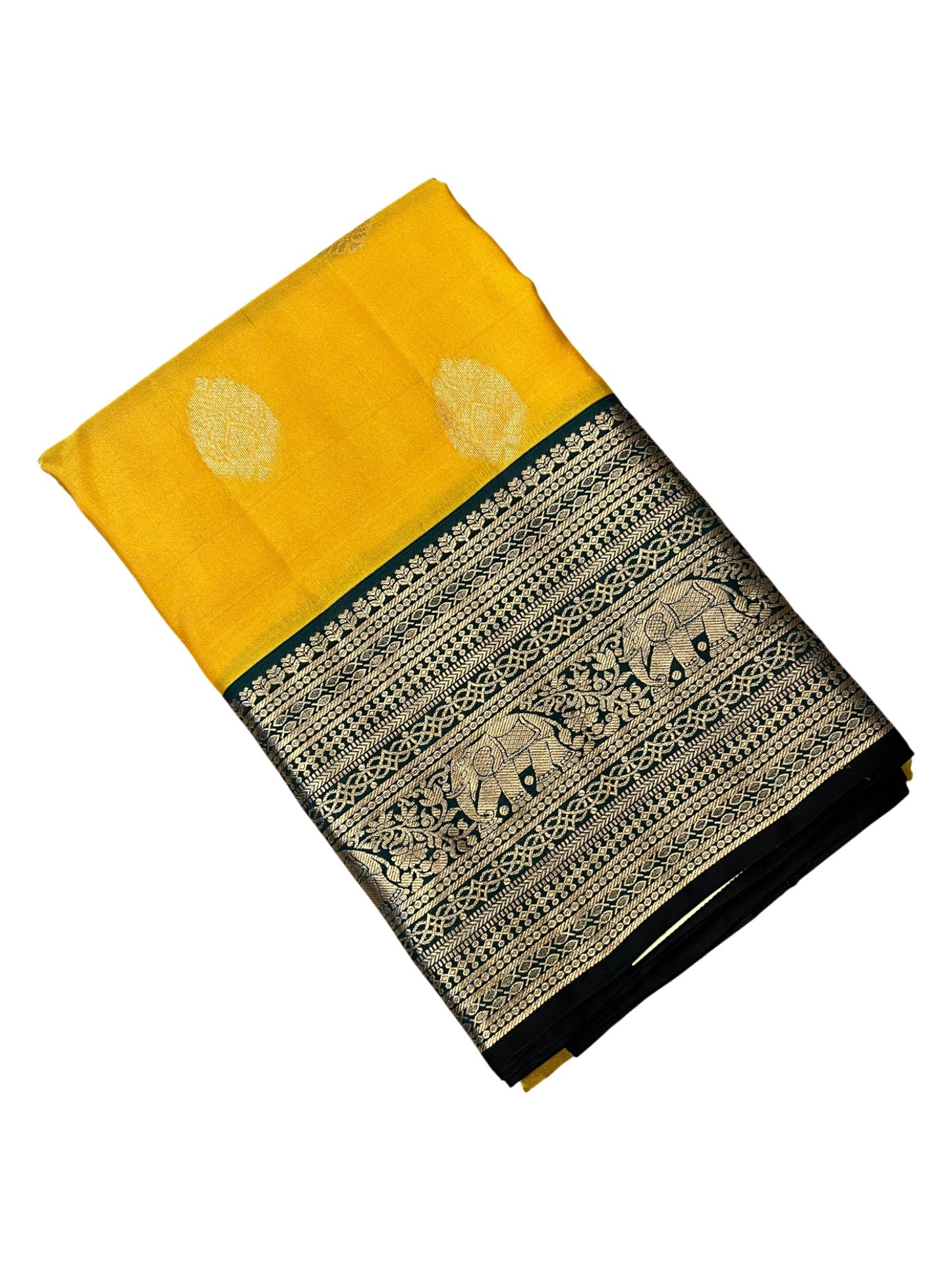 Southloom Pure Handloom Bridal Kanchipuram Silk Saree with Korvai Work (Yellow & Green)