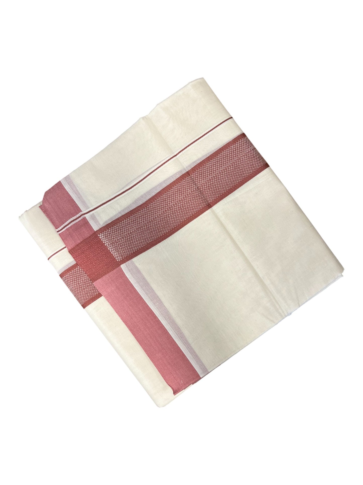 Southloom Kerala Pure Cotton Double Mundu with Brown Border (South Indian Dhoti)