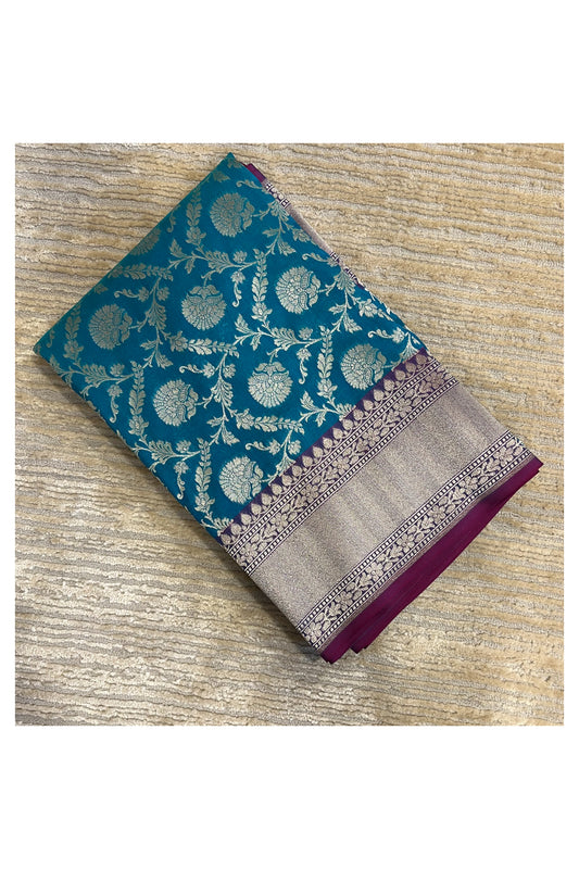 Southloom Banarasi Georgette Woven Work Saree in Blue And Mageta