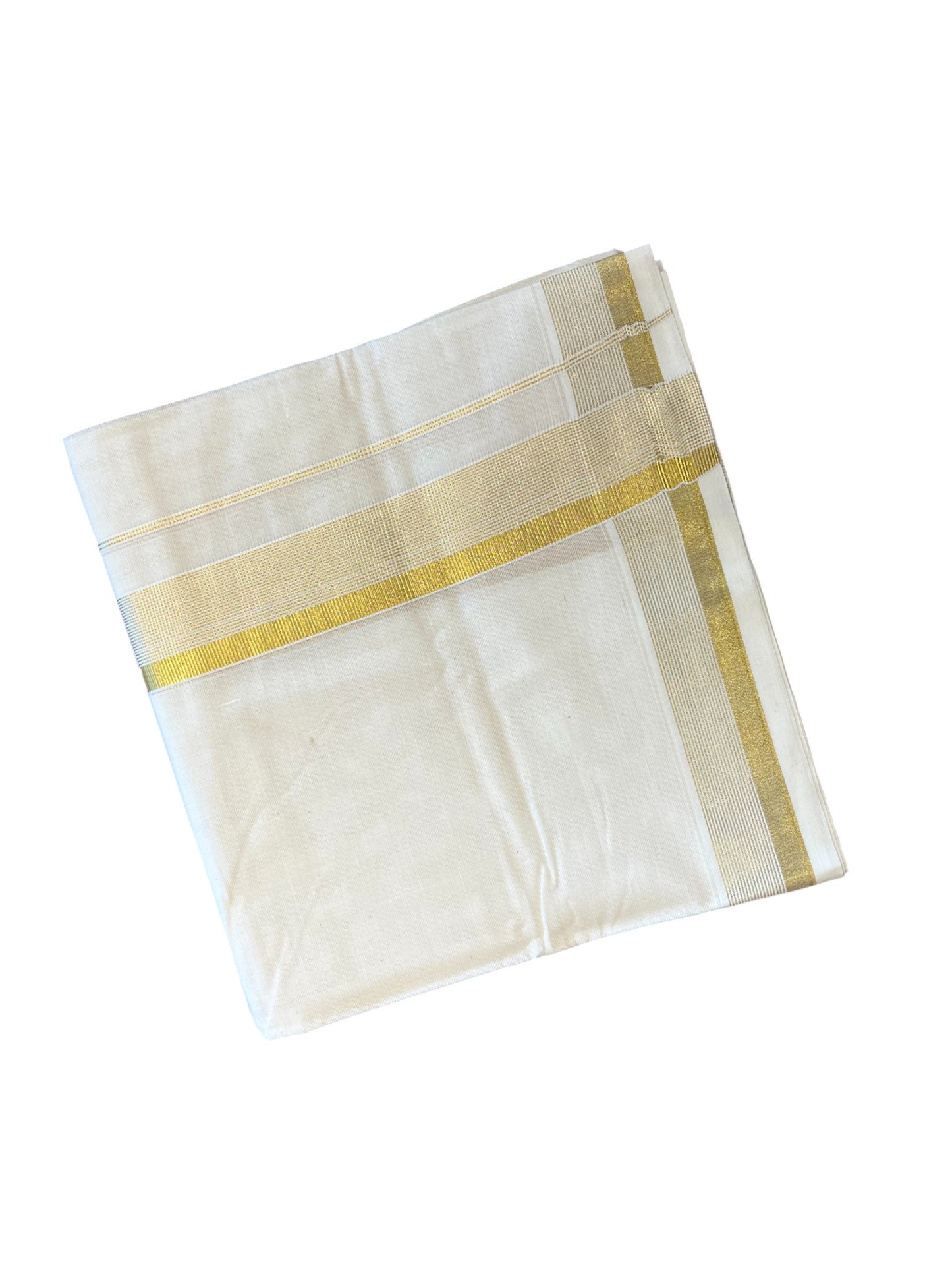 Southloom Kerala Pure Cotton Double Mundu with Gold Border (South Indian Dhoti)