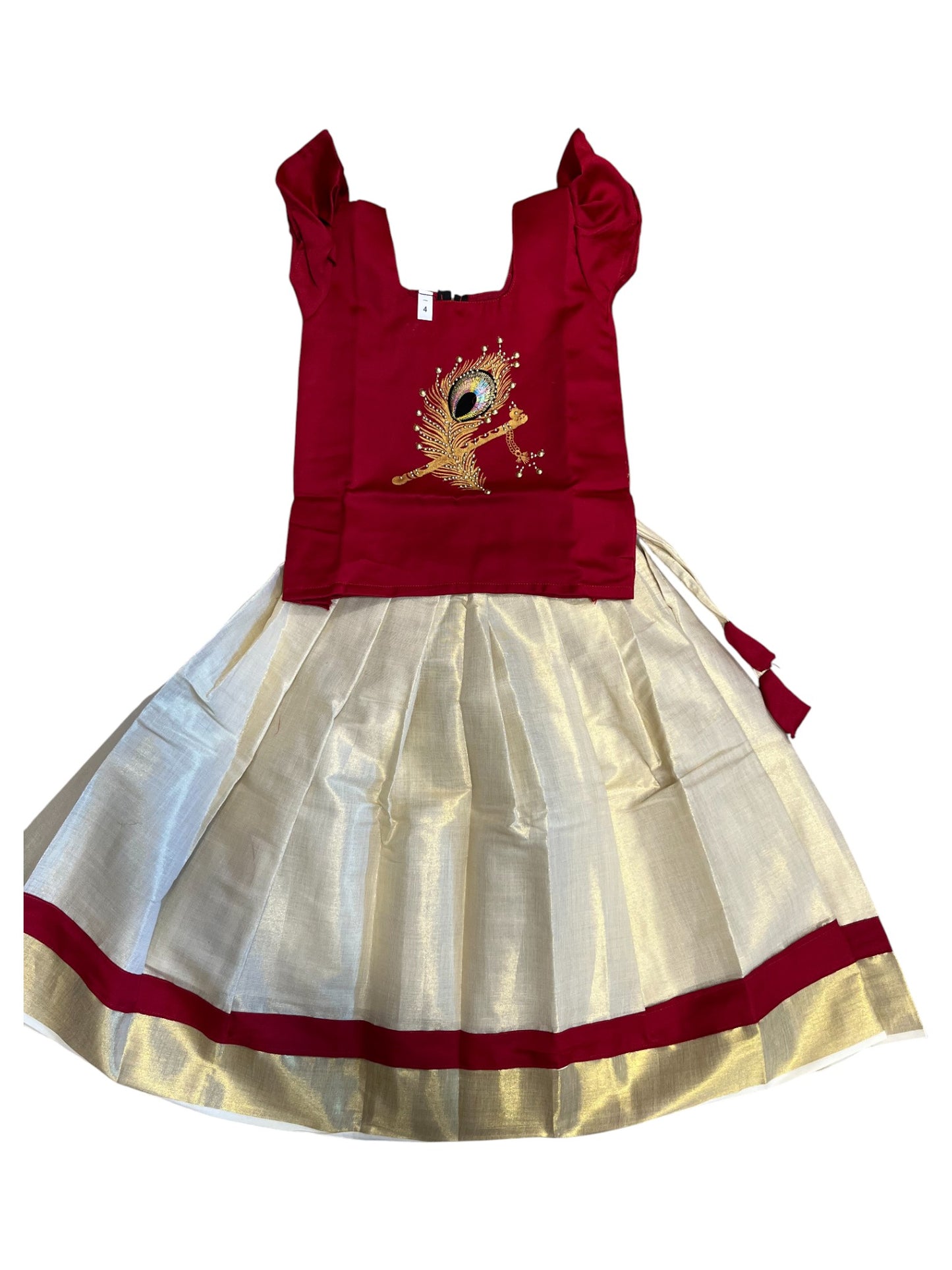Southloom Kerala Tissue pavada and Blouse with Embroidery Work  (Age 4)