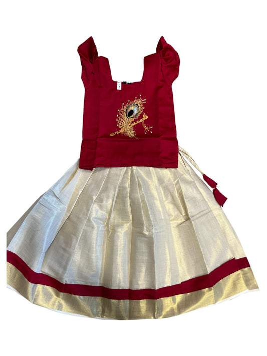 Southloom Kerala Tissue pavada and Blouse with Embroidery Work (Age 4)