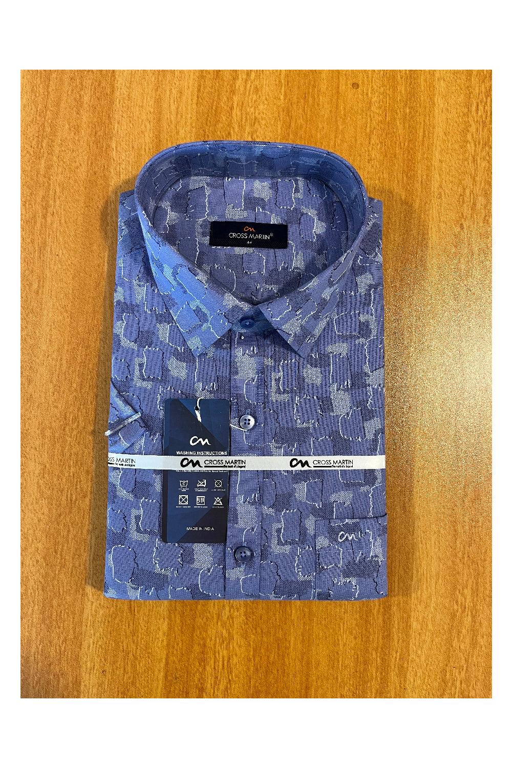 Pure Cotton Blue Shirt with White Prints (44 HS)