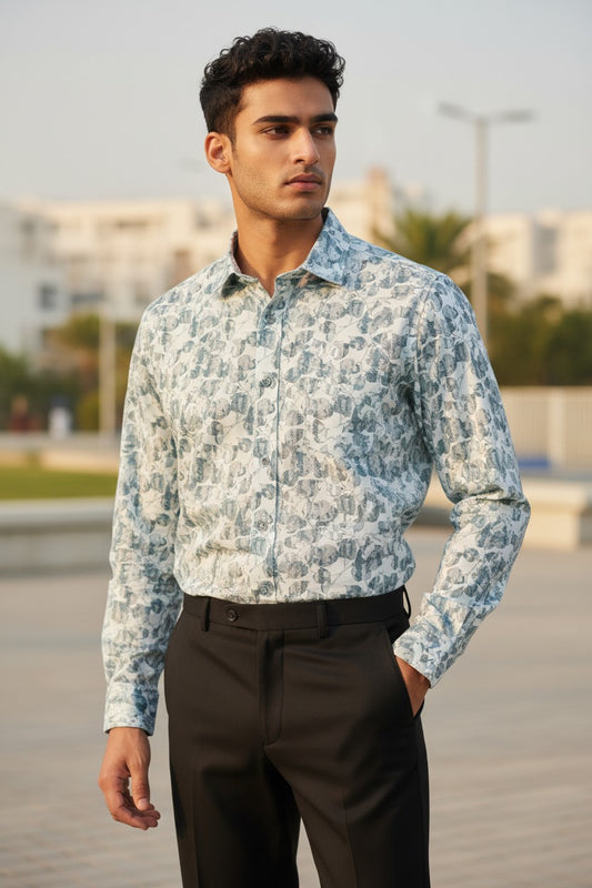 Southloom Pure Cotton Green Printed Shirt SLSHIRT 42FS