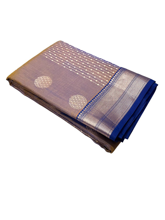 Southloom Pure Handloom Kanchipuram Silk Saree with Korvai Work (Golden & Blue)