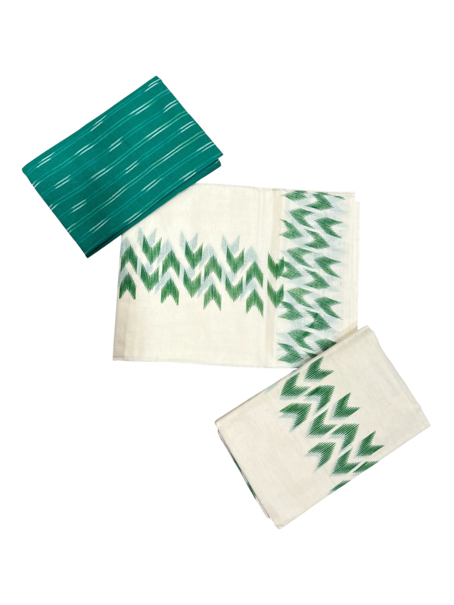 Southloom Ikat Design Green Printed Set Mundu with Blouse Piece 2.80Mtrs