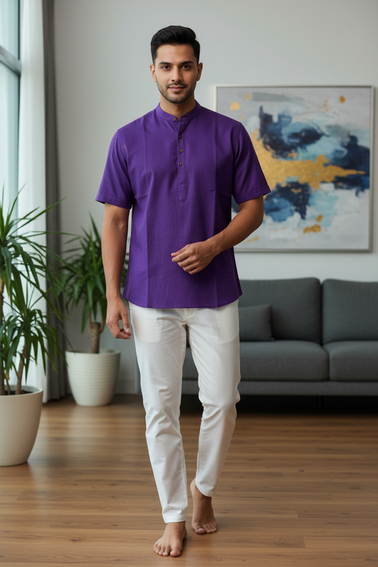 Southloom Violet Short Cotton Kurta Shirt for Men