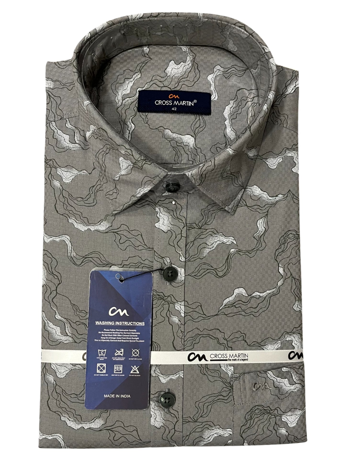 Southloom Pure Cotton Gray Printed Shirt (XL FS)