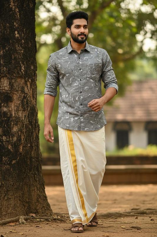 Southloom Pure Cotton Grey Printed Shirt SLSHIRT 42 FS