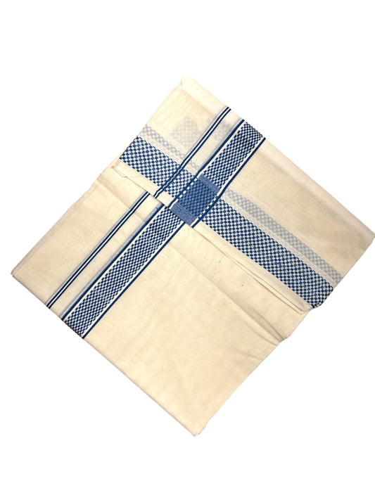 Southloom Kerala Pure Cotton Double Mundu with Blue Border (South Indian Dhoti)