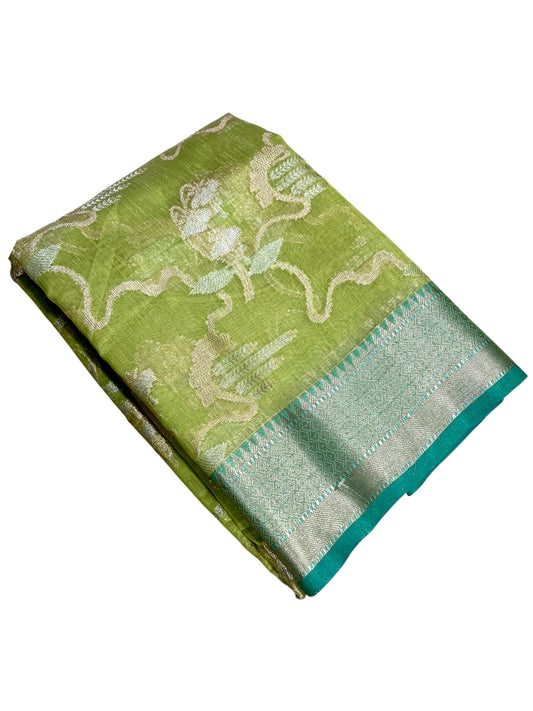 Southloom Tissue Banarasi Silk Saree with Woven Work on Body and Borders (Green)