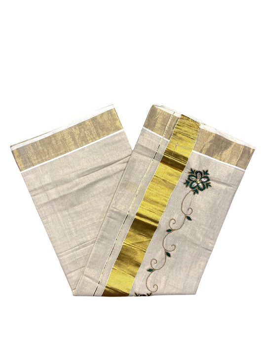 Southloom Kerala Tissue Kasavu Saree with Embroidery and Sequins Work