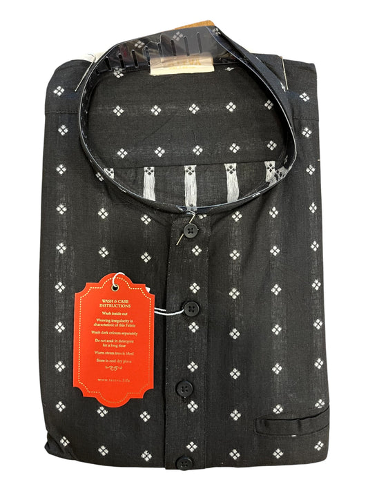 Southloom Black Woven Patterns Semi Silk Short Kurta for Men