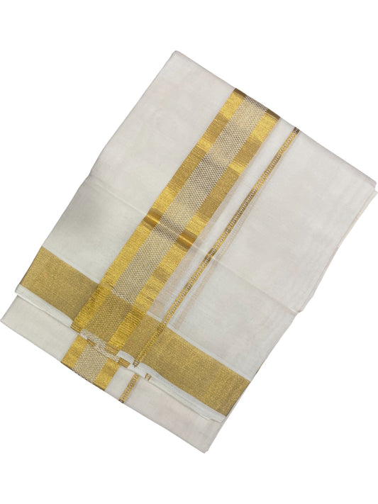 Southloom Premium Handloom Cotton Double Mundu with Gold Paaya Neythu Kasavu Border
