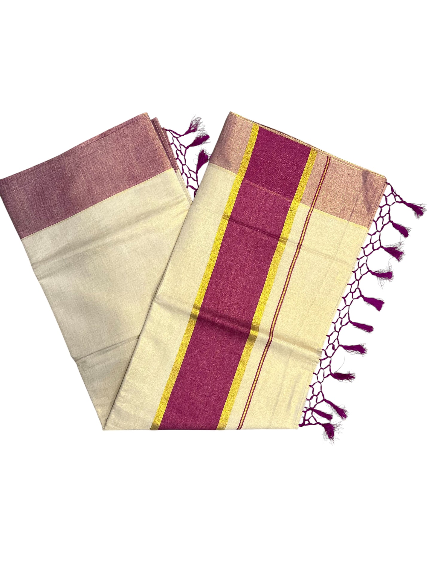Southloom Kerala Tissue Kasavu Saree with Magenta boarder