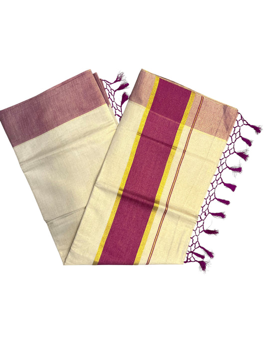 Southloom Kerala Tissue Kasavu Saree with Magenta boarder