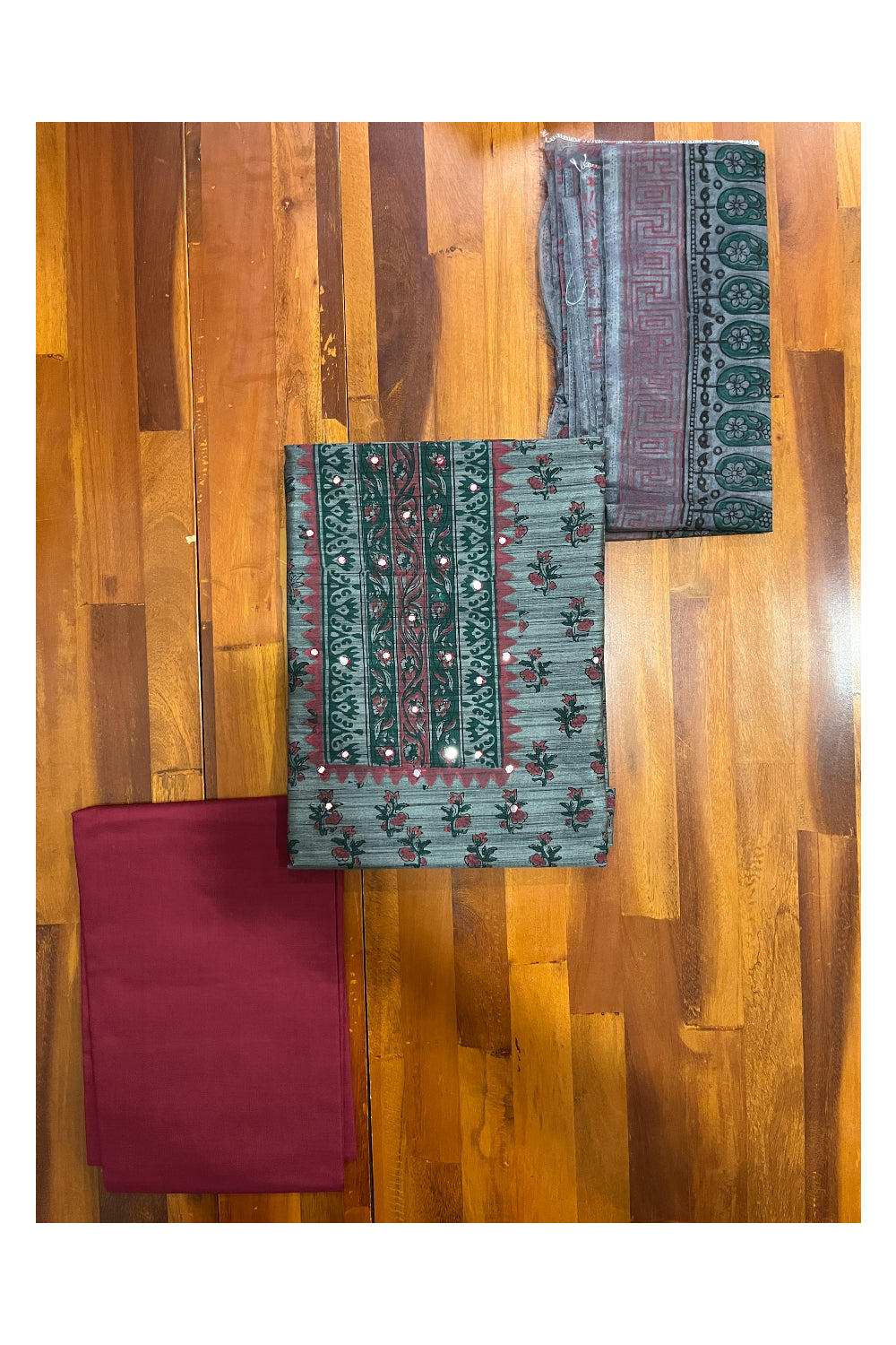 Southloom™ Cotton Churidar Salwar Suit Material in Dark Green with Floral Prints