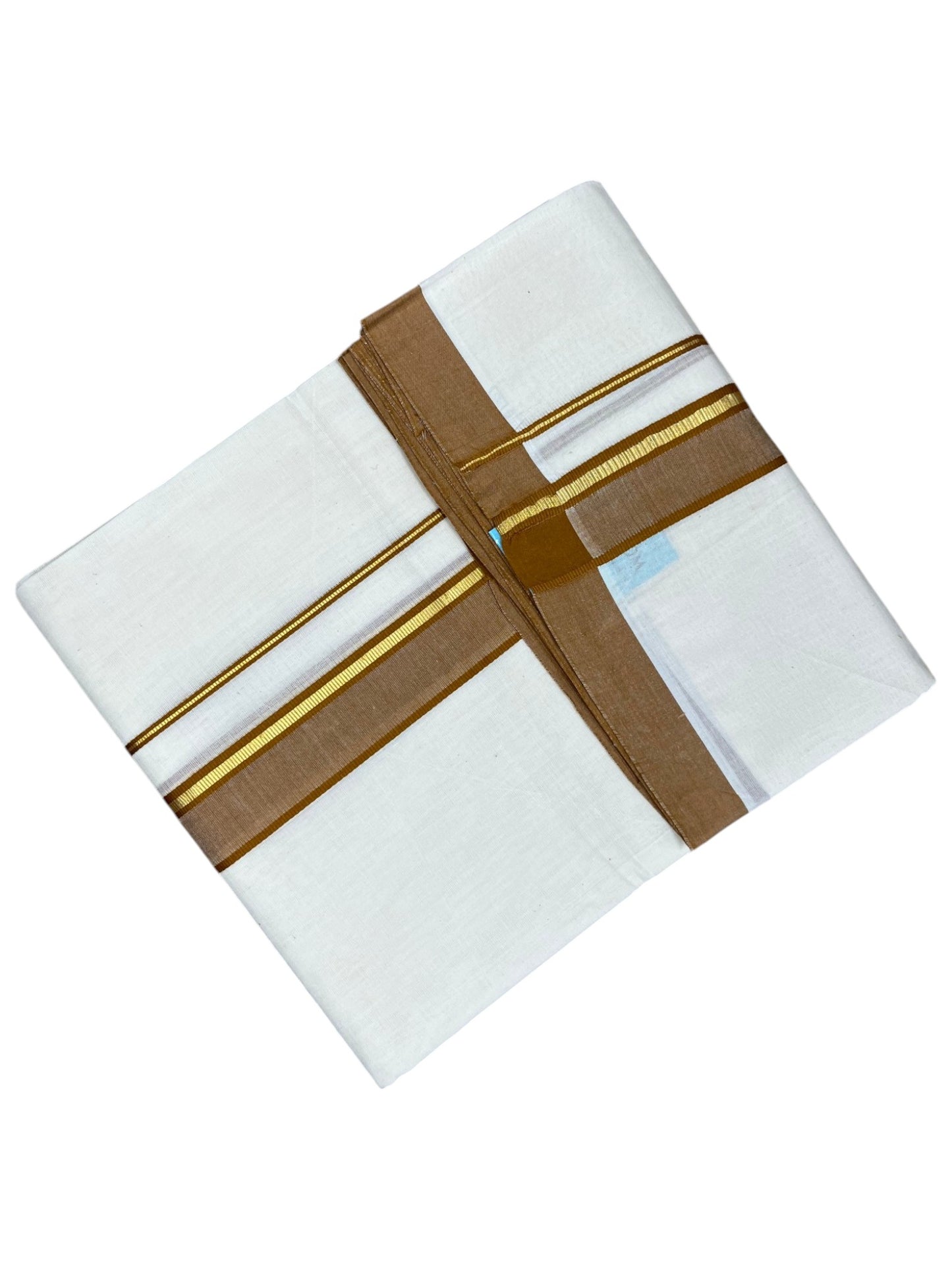 Southloom Pure Cotton Mundu with Gold Lines and Mustard Yellow  Border (South Indian Kerala Dhoti)