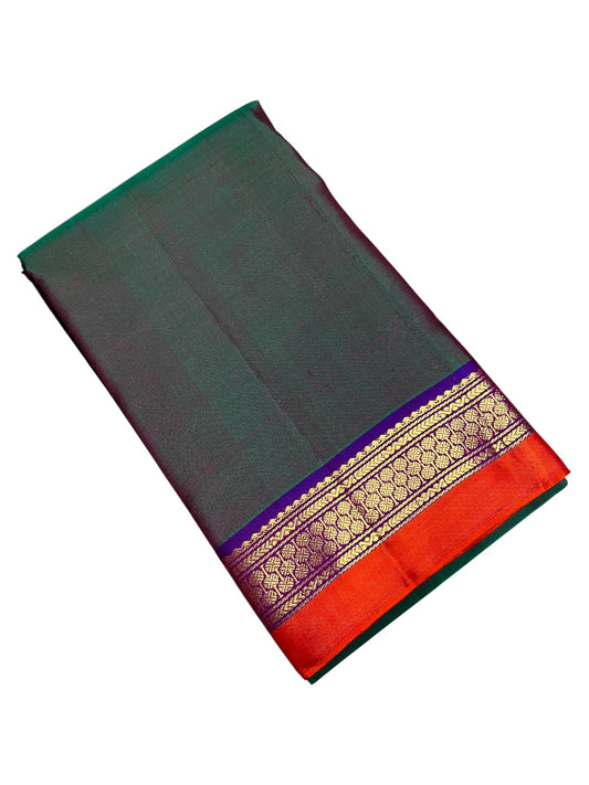 Southloom Pure Handloom Bridal Kanchipuram Silk Saree with Korvai Work (Green & Violet)