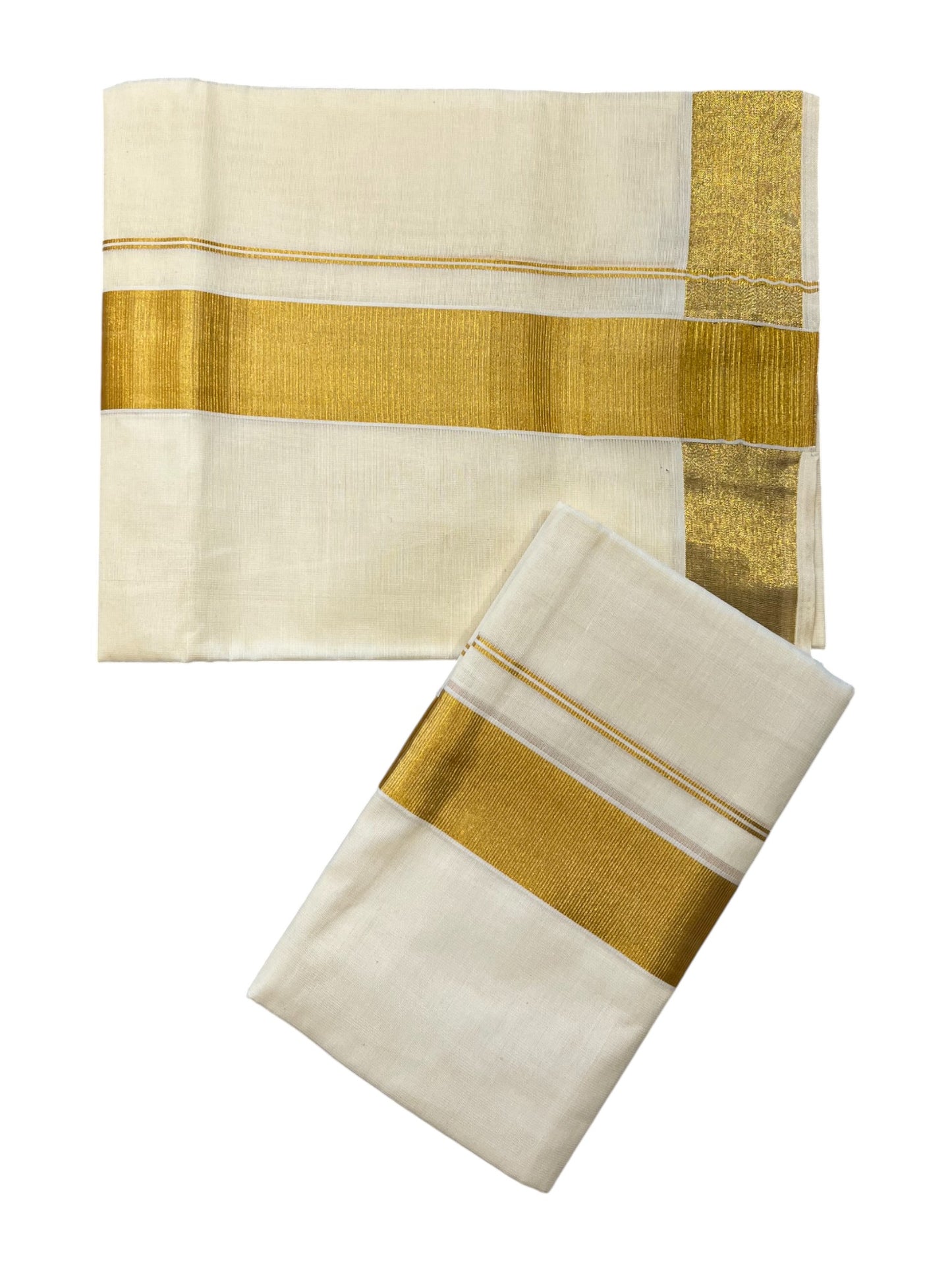 Southloom Pure Cotton Mundum Neriyathum (Set Mundu) with Gold Kasavu Boarder