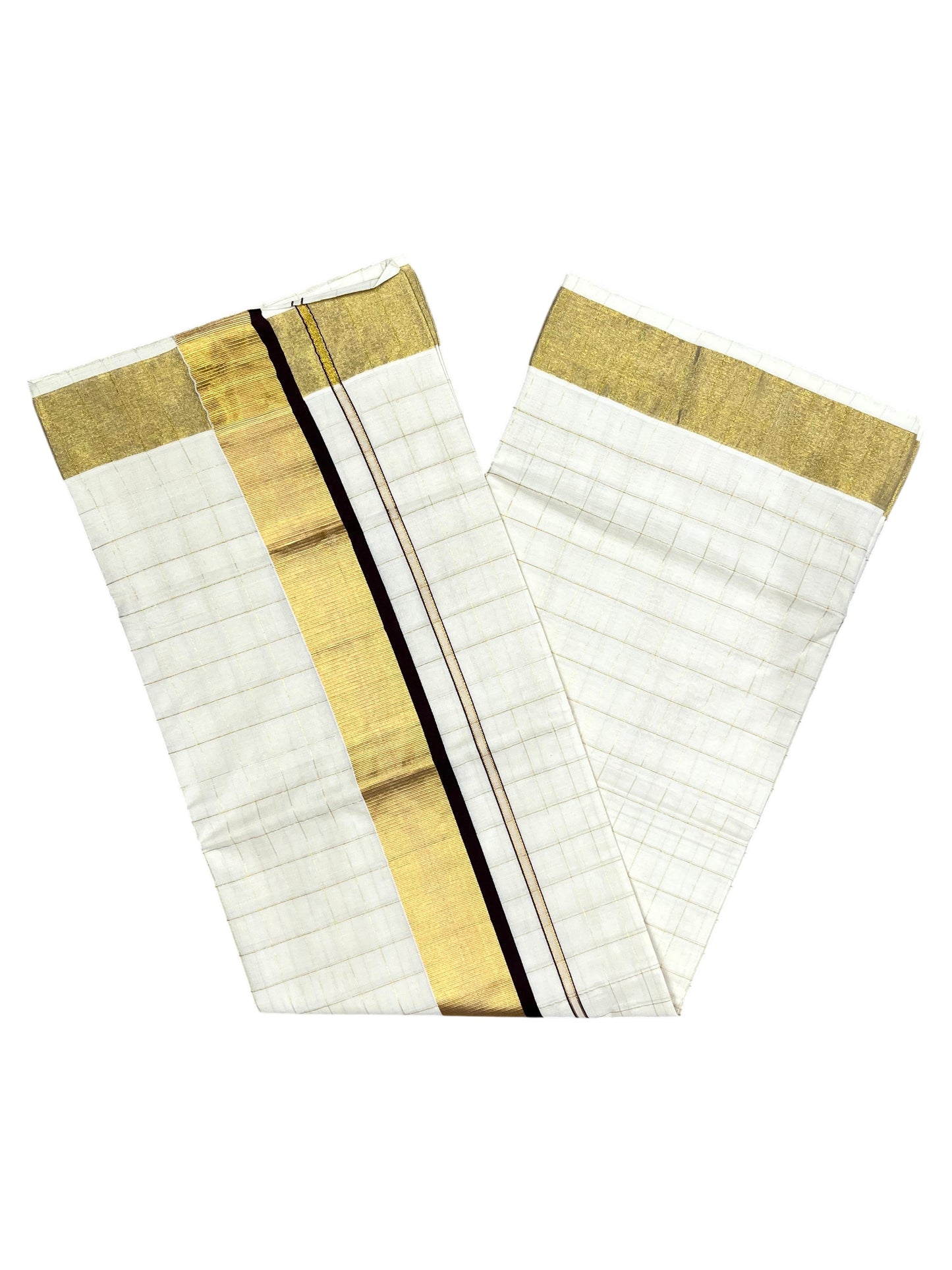 Southloom Pure Cotton  Kerala  Kasavu Woven Check Saree with Brown  Border