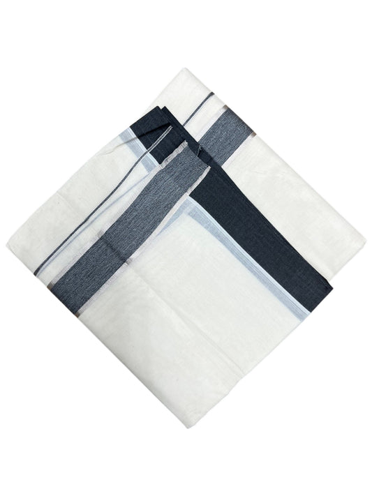 Southloom Kerala Pure Cotton Double Mundu with Silver Lines and Grey Border with (South Indian Dhoti)