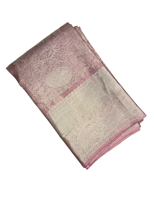 Southloom Premium Handloom Bridal Kanchipuram Silk Saree with Korvai Work (Pink)