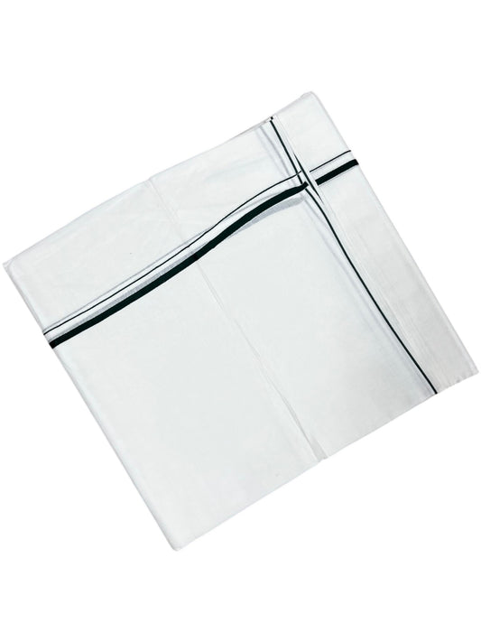 Southloom Pure White Cotton Double Mundu with Green Puliyilakkara (South Indian Dhoti)